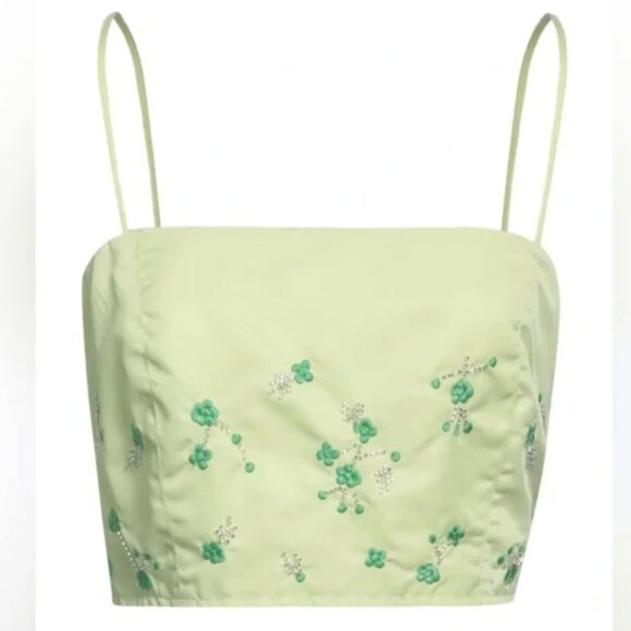 Ganni Lily Green Green Floral Embroidered Crop Tank Top Size 42 / Large US NWT - Picture 9 of 10